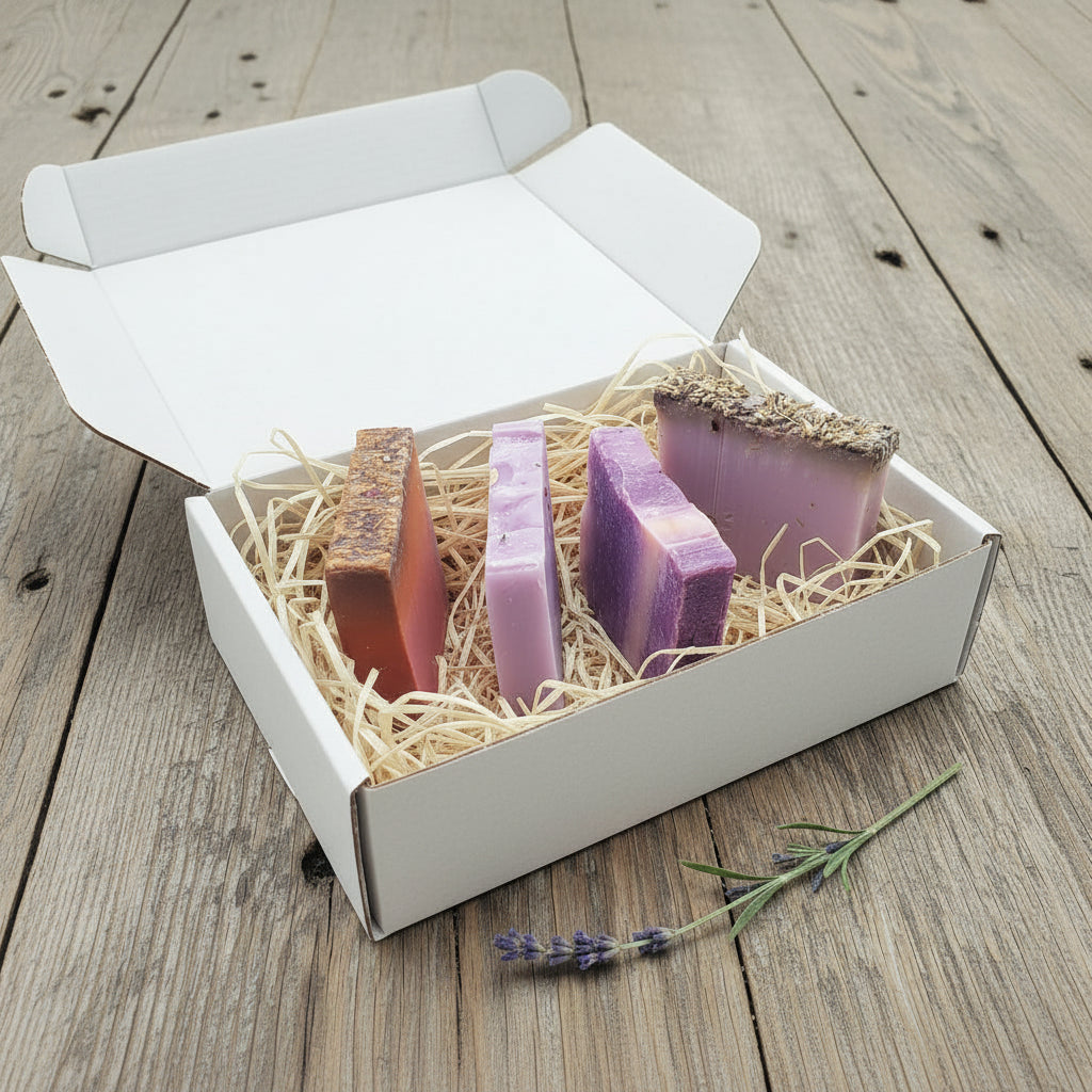 Handmade Artisan Natural Soap Selection Gift Box 4 x 100g Handcrafted, Cruelty Free, Vegan Soaps  - 'Calm' Collection
